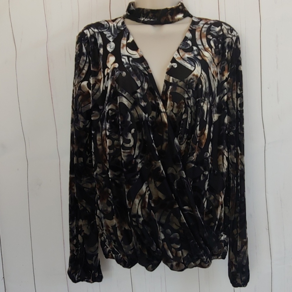 Arielle Black/Brown Choker Wrap Blouse